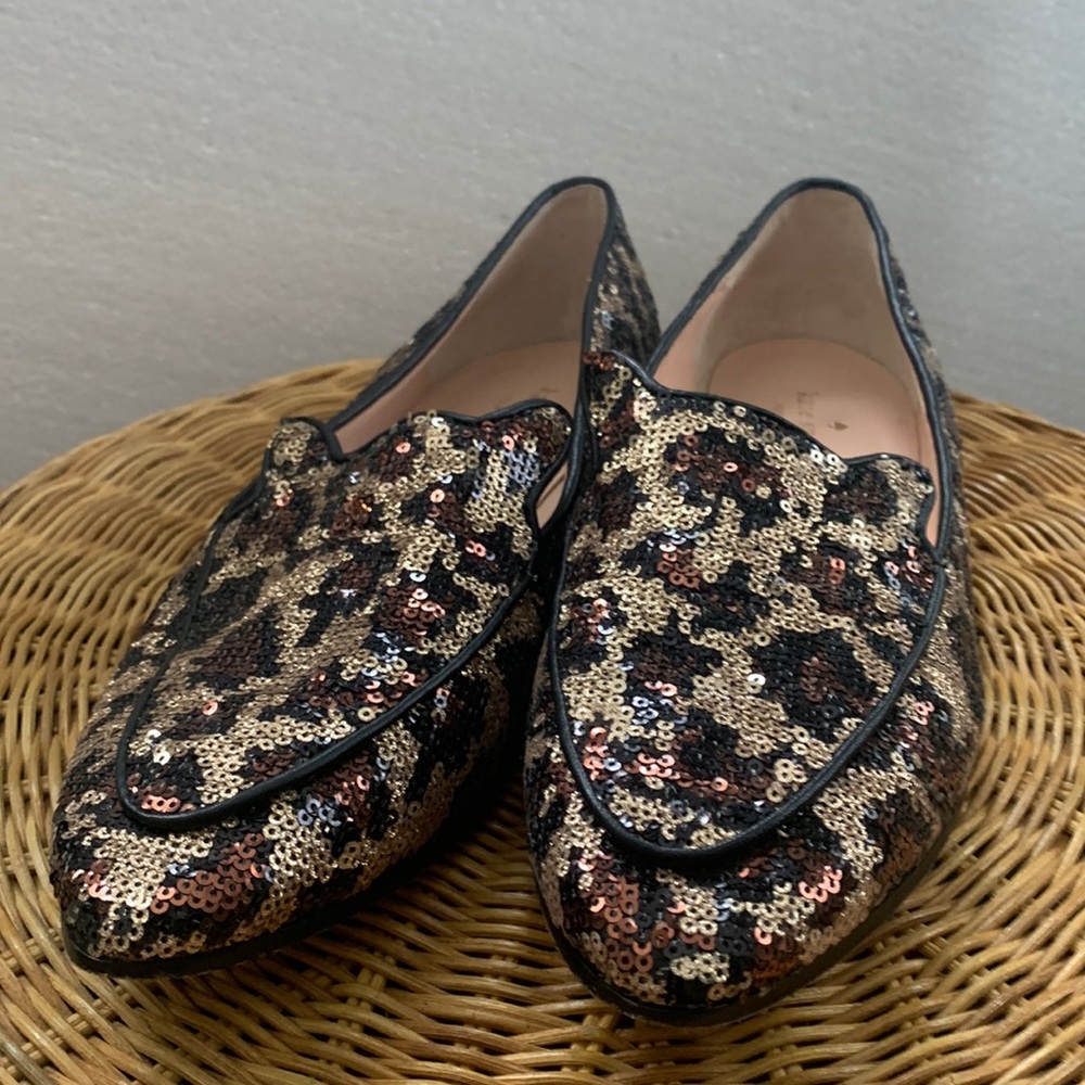 EUC KATE SPADE Caty sequin leopard print loafers